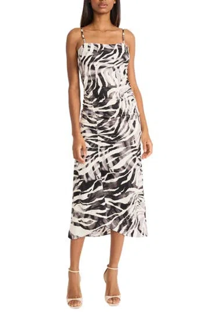 Donna Morgan Ruched Sleeveless Midi Dress In Multi