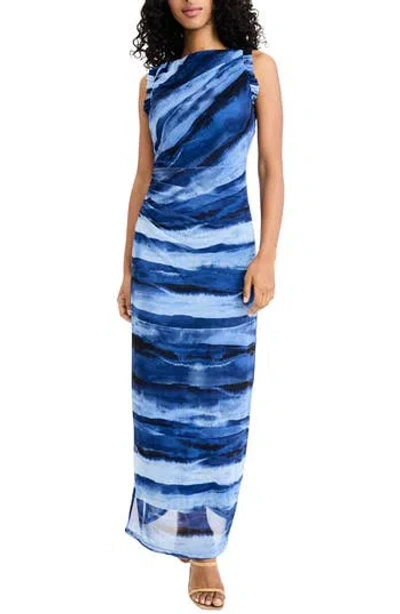Donna Morgan Ruffle Stripe Sheath Midi Dress In Blue