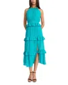 Donna Morgan Ruffle Tiered Halter Neck Midi Dress In Blue Grass