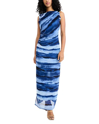 Donna Morgan Ruffle Stripe Sheath Midi Dress In Blue
