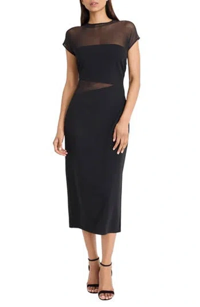 Donna Morgan Scuba Crepe Mesh Panel Body-con Maxi Dress In Black