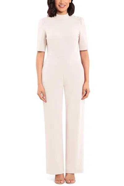 Donna Morgan Short Sleeve Mock Neck Jumpsuit In Horn In Multi