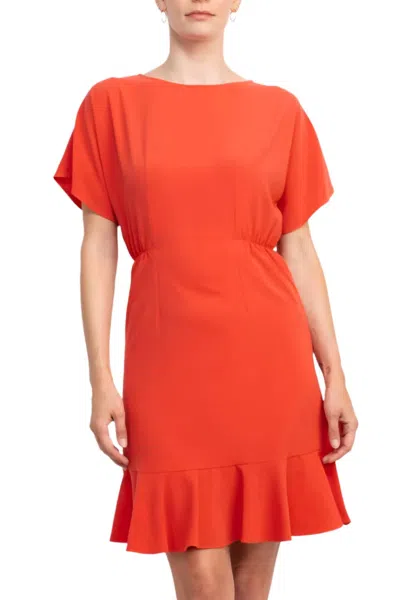Donna Morgan Short Sleeve Solid Jersey Dress In Tea Rose In Orange