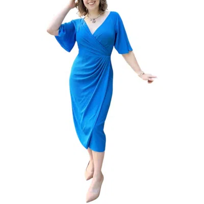 Donna Morgan Side Drape Midi Dress In Sea Blue