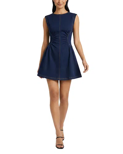 Donna Morgan Side Gathered Denim Mini Dress In Blue