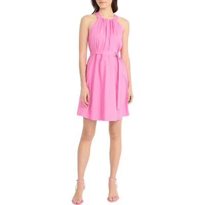 Donna Morgan Sleeveless Belted Halter Dress In Pink