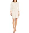 Donna Morgan Stretch Scuba Crepe Round Neck 3/4 Sleeve Twist Front Dress In Horn In White