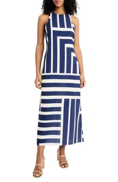Donna Morgan Stripe Maxi Dress In Blue