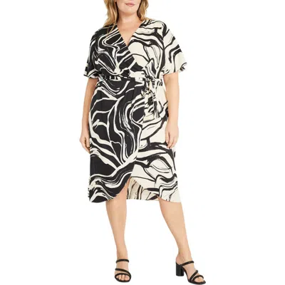 Donna Morgan Swirl Flutter Sleeve Midi Wrap Dress In Multi
