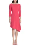 Donna Morgan Three Quarter Sleeve Oblique Dress In Raspberry In Pink
