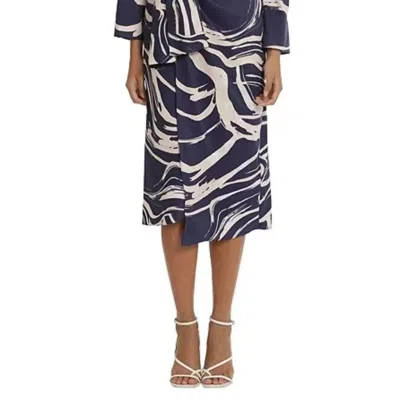 Donna Morgan Tied Waist Marble Print Midi Dress In Navy Beige In Blue