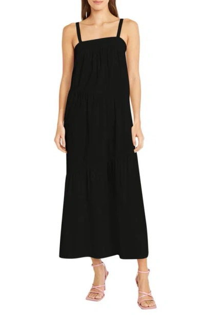 Donna Morgan Tiered Stretch Cotton Maxi Sundress In Black