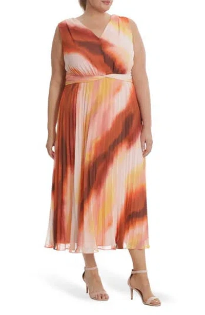 Donna Morgan V-neck Pleated Midi Dress In Pink