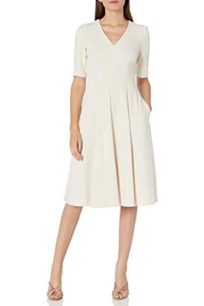 Donna Morgan V-neck Short Sleeve A-line Dress In Horn In Neutral
