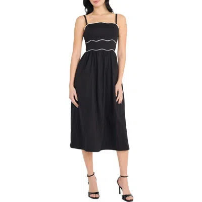 Donna Morgan Wavy Piping Stretch Cotton Midi Sundress In Black