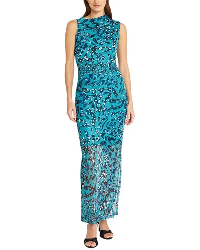 Donna Morgan Wet Power Mesh Maxi Dress In Blue