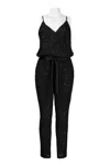 Donna Morgan Women's Adjustable Strap Bow Tie Detail Sequined Skinny Jumpsuit In Black In Black