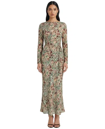 Donna Morgan Women's Boat Neck Long Sleeve Fitted Midi Dress In Multi