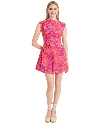 Donna Morgan Women's Extended-shoulder Collared Mini Fit & Flare Dress In Pink