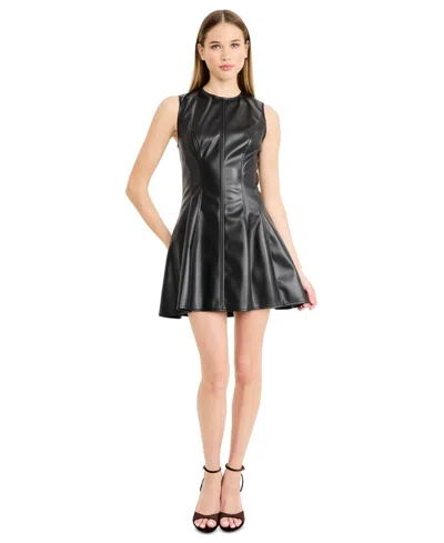 Donna Morgan Women's Faux Leather Sleeveless Fit & Flare Mini Dress In Black