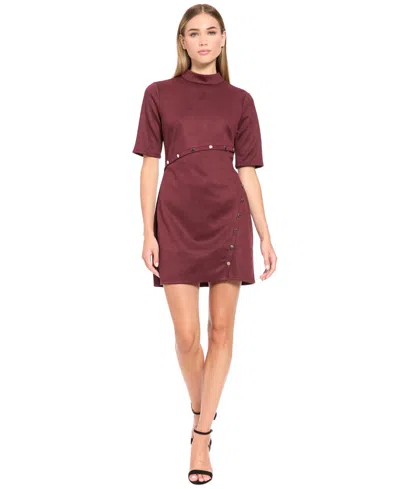 Donna Morgan Women's Faux Suede Elbow Sleeve Mock Neck Mini Dress In Brown