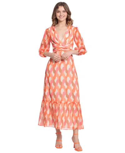 Donna Morgan Women's Geo-print Maxi Dress In Coral