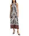 Donna Morgan Women's Halter Border-print Maxi Dress In Black,rust