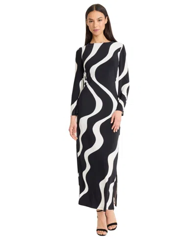 Donna Morgan Women's Long-sleeve Maxi Dress With Slit In Multi