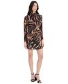 Donna Morgan For Maggy Tiger Stripe Mock Neck Long Sleeve Minidress In Brown