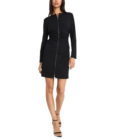 Donna Morgan Women's Long-sleeve Zip-front A-line Dress In Black
