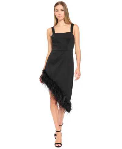 Donna Morgan Women's Mini Asymmetrical Feather-trim Dress In Black
