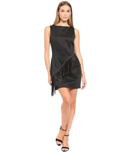 Donna Morgan Women's Mini Fringe Keyhole-back Dress In Black