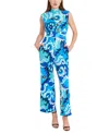 Donna Morgan For Maggy Floral Sleeveless Jumpsuit In Cream,blue