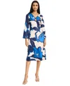 Donna Morgan Women's Printed Long-sleeve Midi Dress In Cream,navy