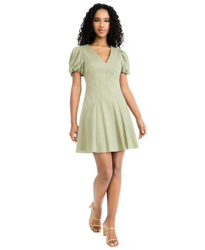 Donna Morgan Women's Puff Sleeve V-neck Mini Dress In Green