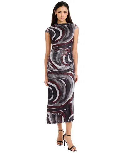 Donna Morgan Women's Ruched-waist Cap-sleeve Maxi Dress In Brown