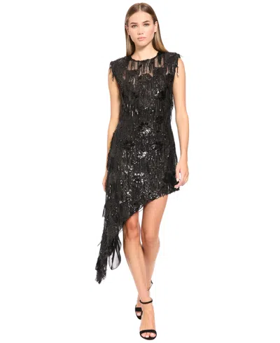 Donna Morgan Women's Sequin High-low Hemline Dress In Black