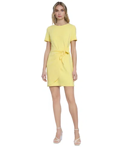 Donna Morgan Women's Short-sleeve Tie-front Sheath Dress In Lemon