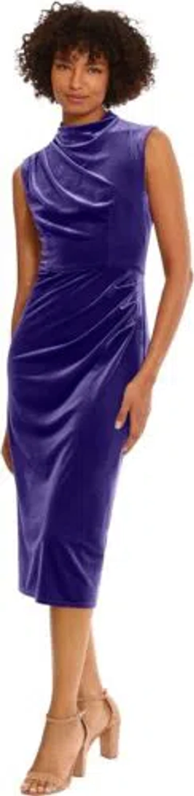 Pre-owned Donna Morgan Women's Sleek And Sophisticated Stretch Velvet Midi Event... In Deep Wisteria