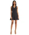 Donna Morgan V Neck Button Front Mini Dress In Black