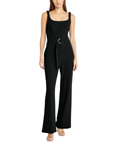 Donna Morgan Women's Square-neck Belted Jumpsuit In Black