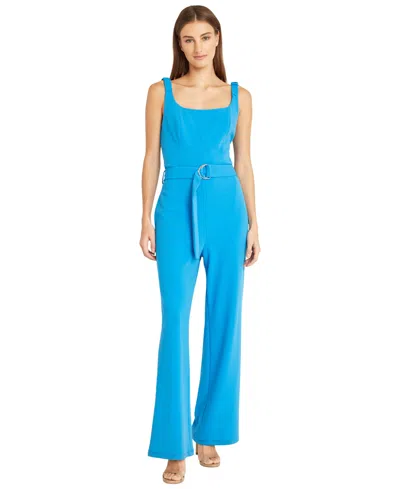Donna Morgan Women's Square-neck Belted Jumpsuit In Blue