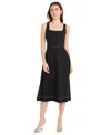 Donna Morgan Contrast Topstitch Sleeveless Linen Blend Midi Dress In Black