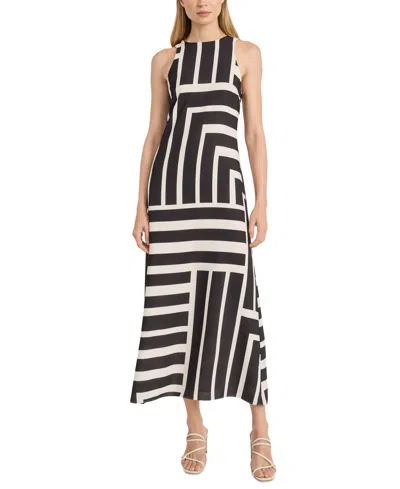 Donna Morgan Quincy Halter Maxi Dress In Cream/black In Cream Black