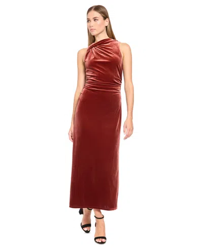 Donna Morgan Women's Velvet Knot Shoulder Midi Dress In Brown
