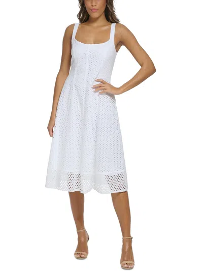 Donna Morgan Womens Eyelet Cotton Fit & Flare Dress In White
