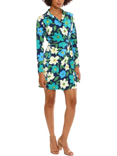 Donna Morgan Womens Floral Print Party Wrap Dress In Multi
