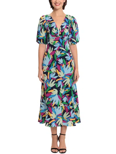 Donna Morgan Womens Floral Print Polyester Midi Dress In Multi