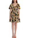 Donna Morgan Womens Floral Print Ruched Mini Dress In Multi