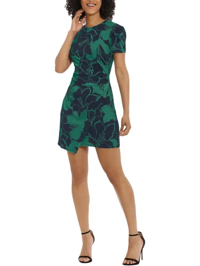 Donna Morgan Womens Floral Print Short Mini Dress In Blue
